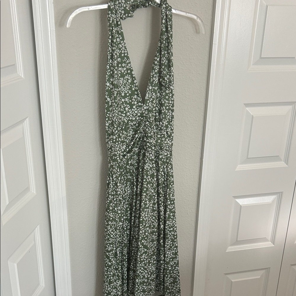 Floral Green Halter Dress